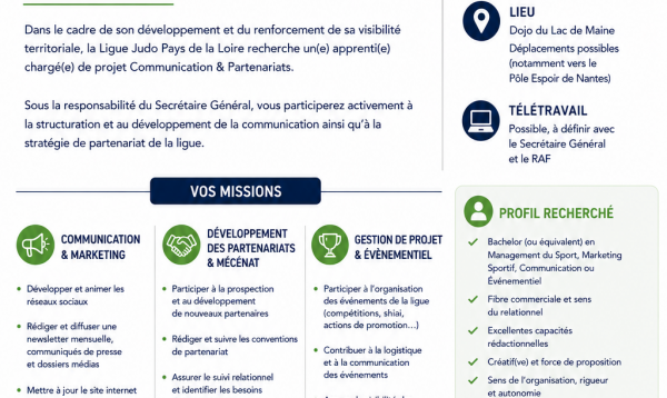 Rejoignez la Ligue Judo Pays de la Loire en alternance !